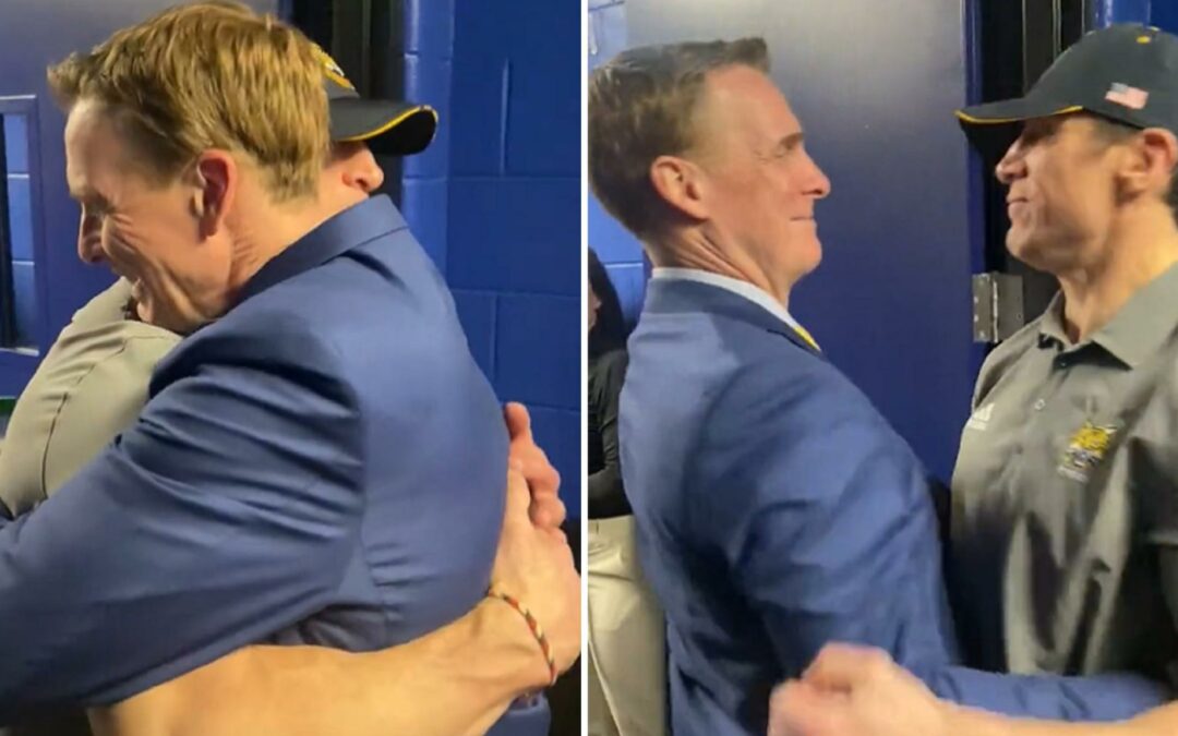 Brind’Amour bear hugs Quinnipiac hockey coach after NCAA championship