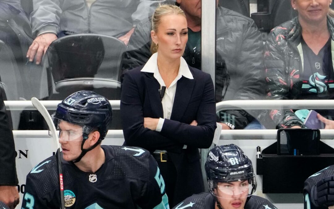 Campbell, 1st woman full-time AHL coach, behind Kraken bench for preseason game